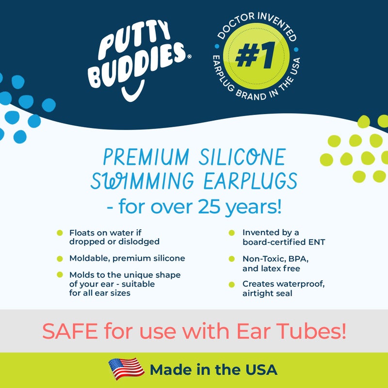 Putty Buddies Earvolution Floating Putty Buddies Swim Earplugs - Doctor-Invented, Made in USA, Moldable Premium Silicone Plugs Help Prevent Swimmer's Ear, 3 Pair Pack - Blue/Red/Green - Image 3